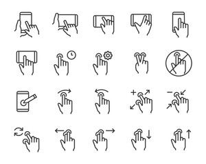 set of hand touchscreen gesture icons, such as hand, app, phone, tap, touch