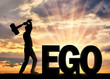 Man with a hammer in his hand intends to destroy the word ego