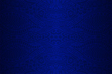 Beautiful Blue Background With Linear Seamless Eastern Pattern