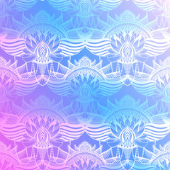  Art seamless pattern lotus flower mandala. Ethnic abstract print. Colorful repeating background texture. Culture bohemian ornament.