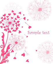 Greeting Card With Cute Pink Dandelions For Wedding, Valentines Day And Birthday Greeting