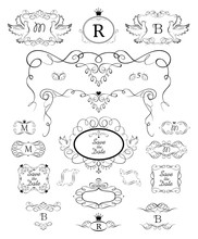 Beautiful Vintage Floral Frames, Arch, Headers And Vignette Collection For Wedding Invitation, Ceremony, Heraldic Design, Label, Tags, Boutique, Sign Board, Monogram