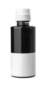 Front view of black  printer ink bottle