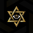 Eye of providence in the center of the hexagram. Sacred geometry or hermeticism. Golden medieval esoteric style vector illustration.