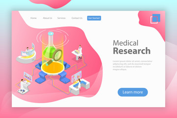 isometric flat vector landing page template of medical research, science technology, medicine and ch