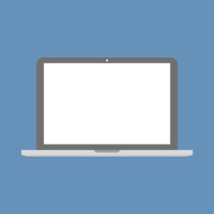 Fototapete - Grey and silver color notebook laptop flat style with empty white screen on blue background. laptop notebook flat style vector.