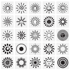 Poster - Sun icons set on squares background for graphic and web design. Simple vector sign. Internet concept symbol for website button or mobile app.