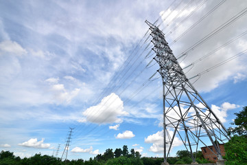 high voltage post.High-voltage tower sky background.