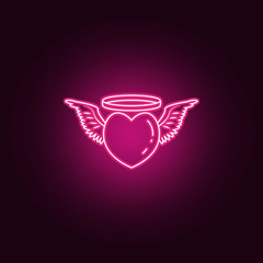 Poster - angelic heart neon icon. Elements of Angel and demon set. Simple icon for websites, web design, mobile app, info graphics