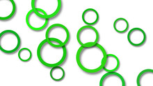 Abstract Illustration Of Randomly Arranged Green Rings With Soft Shadows On White Background