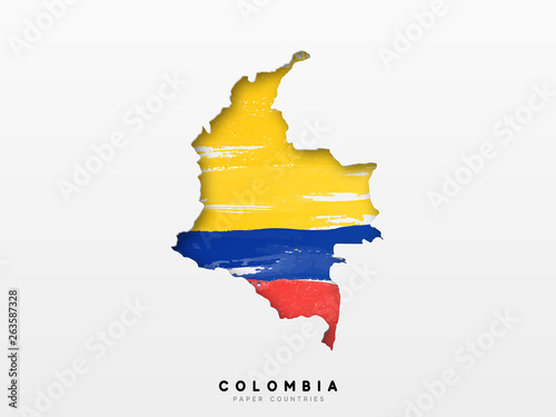 Fotomural Colombia detailed map with flag of country