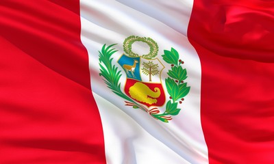 Realistic silk material Peru waving flag, high quality detailed fabric texture. 3d illustration