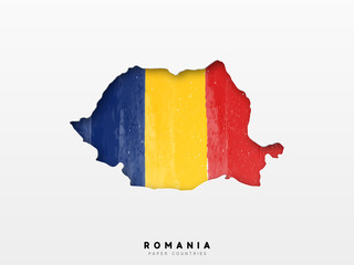 Wall Mural - Romania detailed map with flag of country. Painted in watercolor paint colors in the national flag