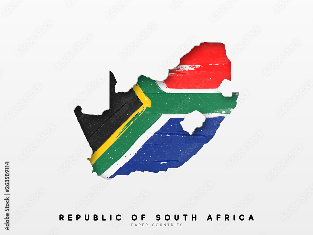 Republic of South Africa detailed map with flag of country. Painted in watercolor paint colors in the national flag - obrazy, fototapety, plakaty 