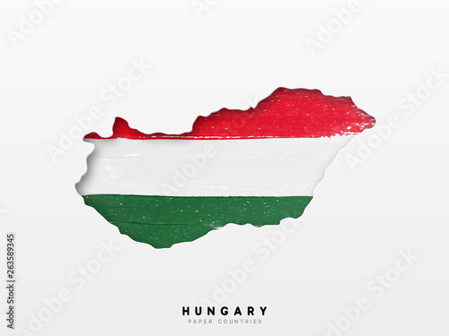 Fotomural Hungary detailed map with flag of country
