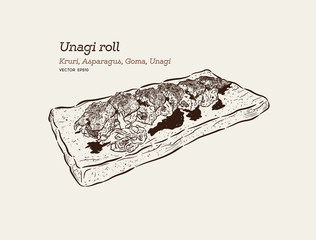 Wall Mural - Unagi roll, hand draw sketch vector.