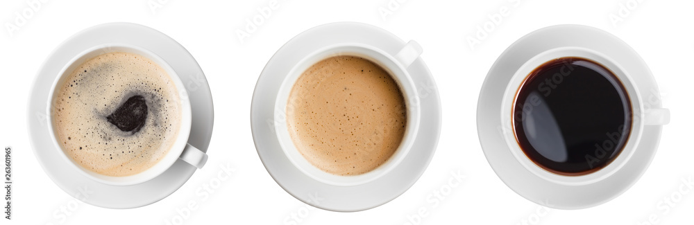 coffee cup top view set isolated - obrazy, fototapety, plakaty 