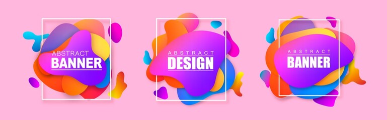 Poster - Set of abstract modern banners. Liquid shape banners isolated on pink background. Template ready for use in web or print design.