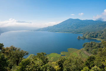 Wall Mural - View of Lake Buyan on Bali island, Indonesia. It's Bali’s second biggest lake. Volcanoes have created and shaped this island and producing rich soils enabling a lush forest to grow.