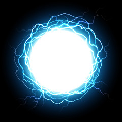 Energy sphere. Electric plasma ball, explosion lightnings and electrical power vector illustration