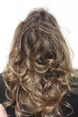 blond, balayage close up, curly long hai