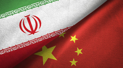 Wall Mural - Iran and China two flags textile cloth, fabric texture