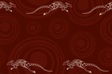 Seamless horizontal border pattern with kangaroos and smooth round shapes on background.