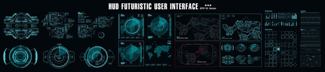 Poster - hud elements mega set pack. dashboard display virtual reality technology screen. futuristic user int