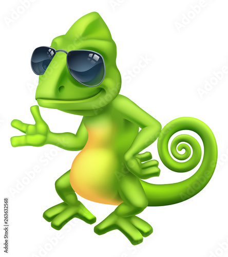 A chameleon cool green lizard cartoon character in sunglasses illustration Tableau sur Toile