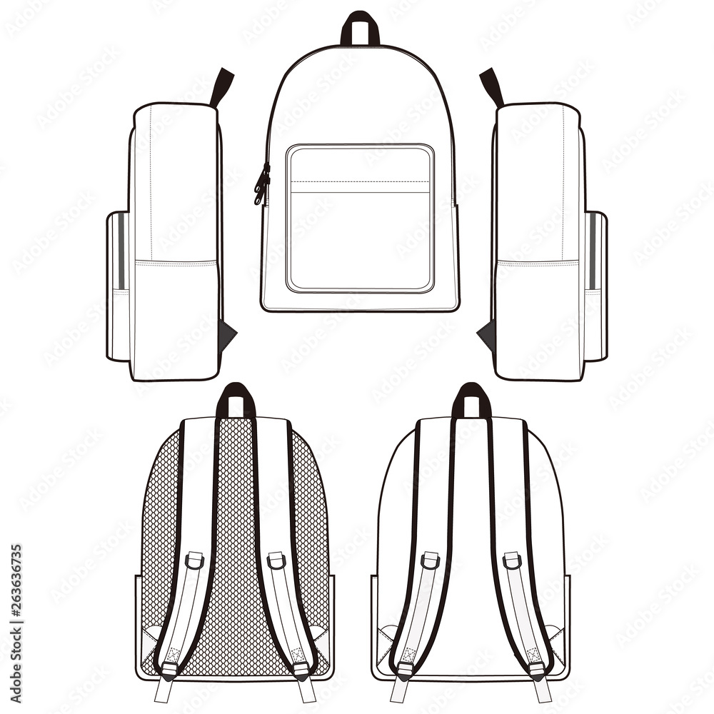 BACKPACK Fashion Flat Templates Stock Vector | Adobe Stock