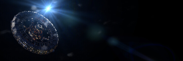 Wall Mural - space station in empty space (3d science fiction rendering banner, elements of this image are furnis
