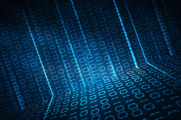 2d illustration abstract digital binary data on computer screen