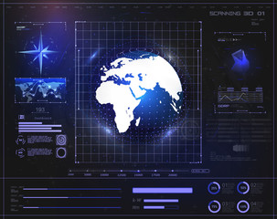 Wall Mural - Hi-tech digital abstract background display holographic earth. Futuristic user interface HUD and Infographic elements. Abstract virtual graphic touch user interface.UI hud  screen monitor radar.Vector