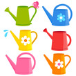 Colorful watering cans. Vector illustration collection.