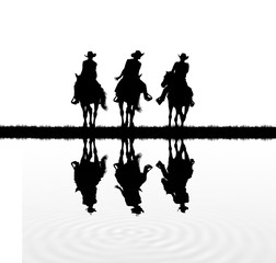 silhouette cowboy riding horse on white background