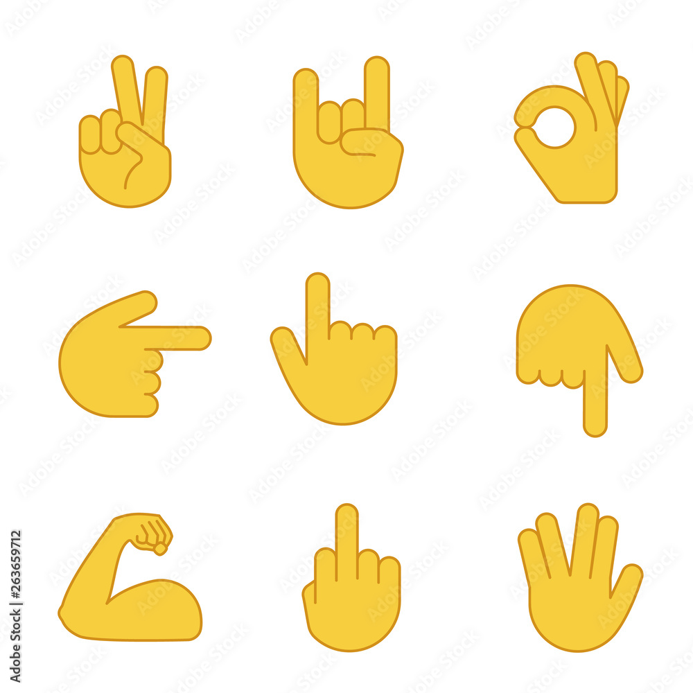 Hand gesture emojis color icons set Stock Vector | Adobe Stock
