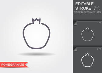 Sticker - Illustration of pomegranate linear icon with shadow. Outline icon with editable stroke