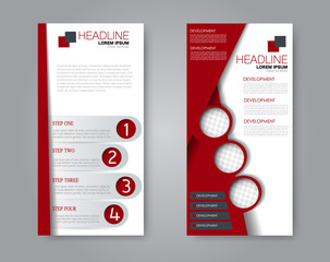 Wall Mural - Flyer template. Vectical banner design. Modern abstract two side narrow brochure background. Vector illustration. Red color.
