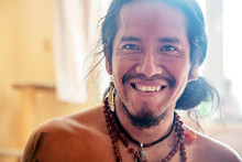 Closeup Of Native American Man With Beautiful Jewelry
