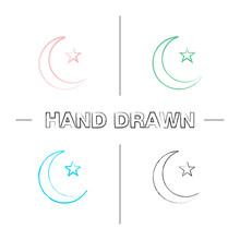 Star And Crescent Moon Hand Drawn Icons Set