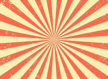 Old Retro Background With Rays And Explosion Imitation. Vintage Starburst Pattern With Bristle Texture. Circus Style. Flat Vector