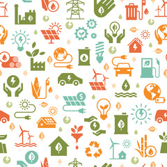 Wall Mural - vector design with seamless ecology pattern and green energy concept in trendy flat style. seamless 