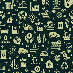 Wall Mural - dark vector design with seamless ecology pattern and green energy concept in trendy flat style. seam