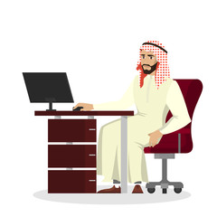 Aufkleber - Arab businessman working at the desk on computer