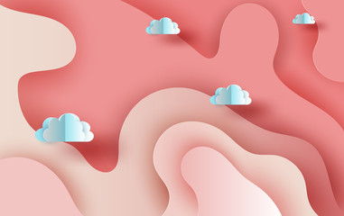 Wall Mural - illustration of Abstract Curve shape pink cloud sky background,valentine season concept.Card and poster for festival holiday pastel sweet love color,Creative paper cut and craft design.cut vector.