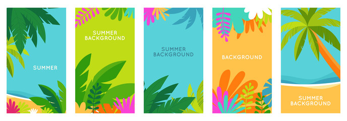 vector set of social media stories design templates, backgrounds with copy space for text - summer l