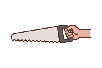 Sticker - hand with saw tool isolated icon