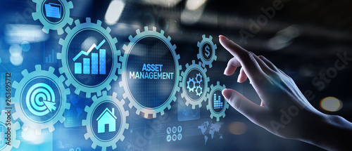 Fotomural Asset management Business technology internet concept button on virtual screen