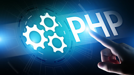 php web development and coding internet and technology concept on virtual screen.