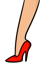 Beautiful Woman Leg Red Shoe High Heel  Cartoon Illustration Isolated Image